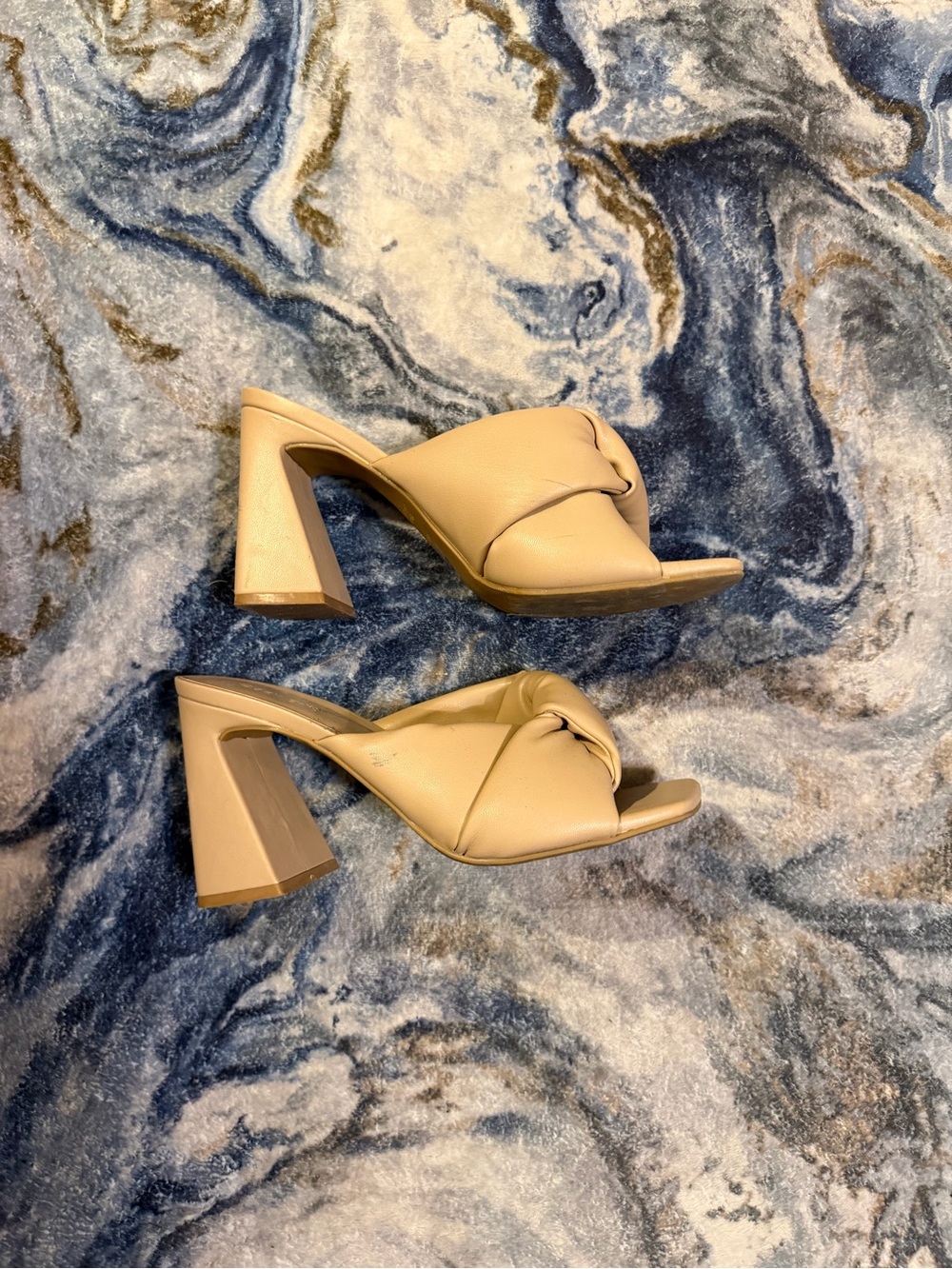 Beige Knotted Block Heel Mules — Women